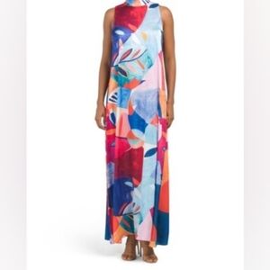 Nicole Miller NY Abstract Print Matte Charmuse Maxi Dress Large